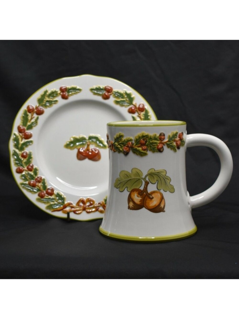 Kate Williams Plate And Mug Set Acorn Oak Leaf Fall Thanksgiving